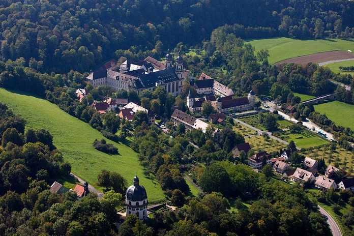 Schöntal monastery, aerial view looking into the distance