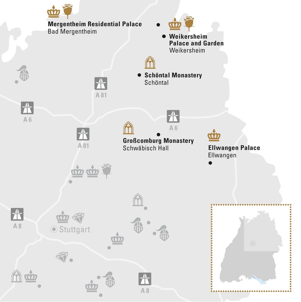 journey map, Illustration: Staatliche Schlösser und Gärten Baden-Württemberg, JUNG:Kommunikation GmbH