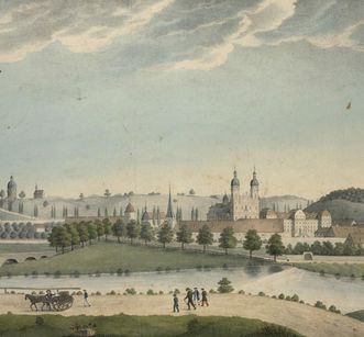 Detail of a lithograph of Schöntal monastery by Ambros Ganz, circa 1821