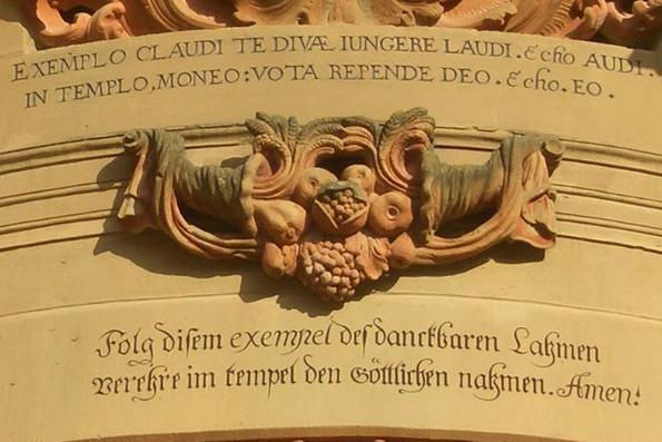 Detail of the entrance to the Schöntal monastery church with a Knittel verse