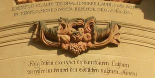 Detail of the entrance to the Schöntal monastery church with a Knittel verse