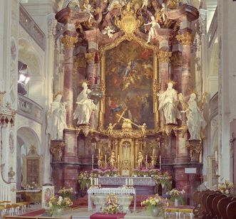 The high altar in the choir room of Schöntal's monastery church