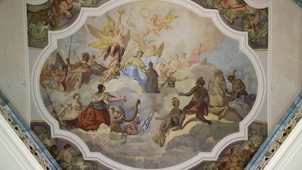 Detail of the fresco in the staircase, Schöntal Monastery