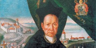 Detail of a portrait of Abbot Knittel. 